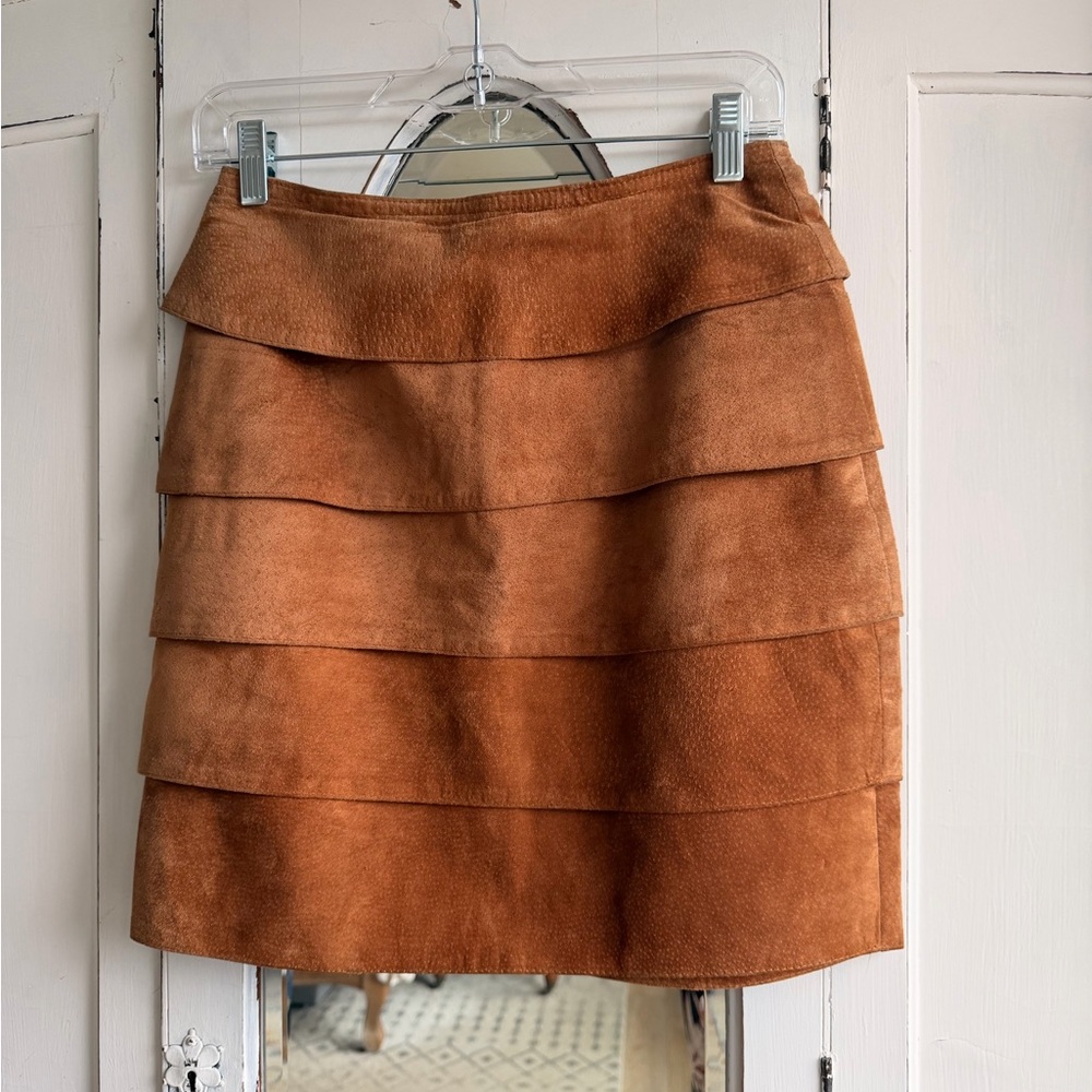 Danier Rust Brown Layered Suede Mini Skirt